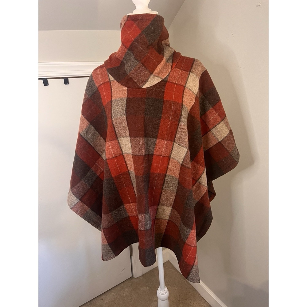 PENDLETON Portland Collection Wool Poncho Cape one size Red Plaid Rare
